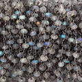 3.5-4mm Labradorite faceted rondelle Black Gold plated Chain by the foot 34 beads
