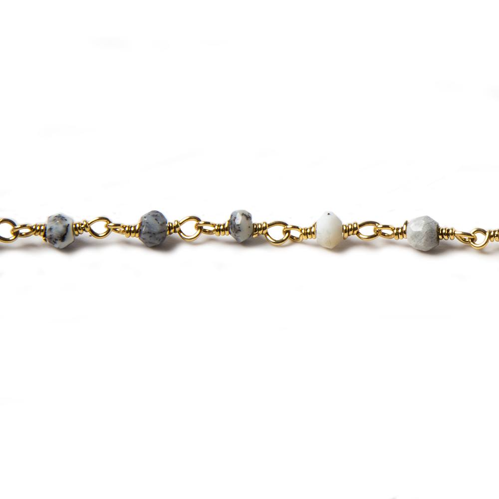3.5mm Dendritic Opal faceted rondelle Gold plated Chain by the foot 39 pieces