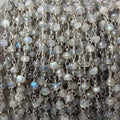 3.5-4mm Labradorite faceted rondelle .925 Silver Chain by the foot