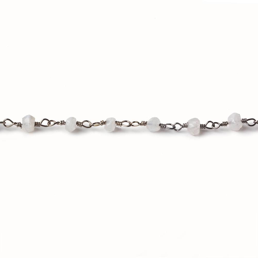 3.5mm Rainbow Moonstone rondelle Black Gold plated Chain by the foot 35 beads