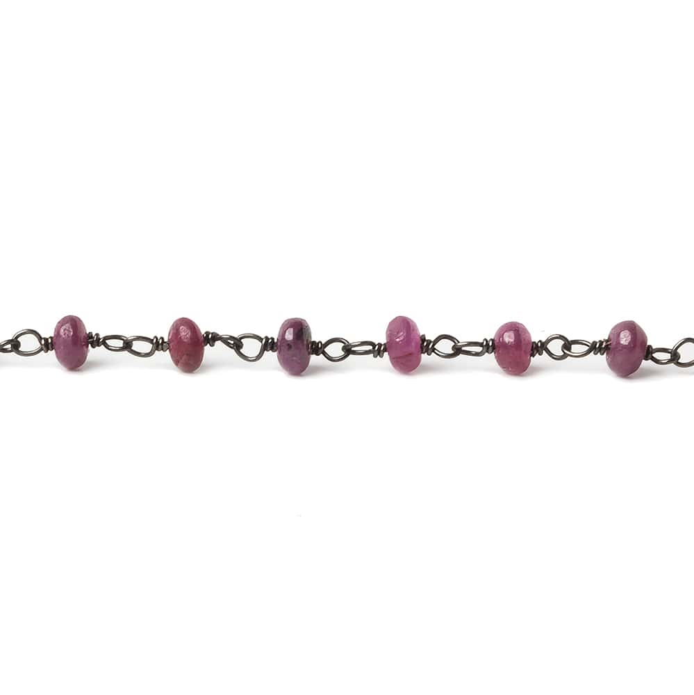 3.5mm Ruby plain rondelle Black Gold plated .925 Chain by the foot 45 pieces