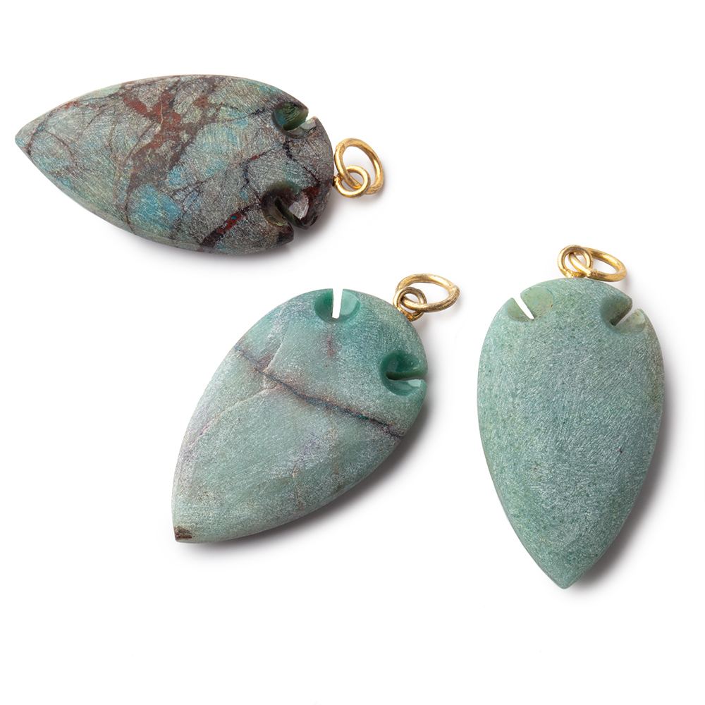36x20mm Chrysocolla Matte Arrowhead Focal Pendant 1 piece