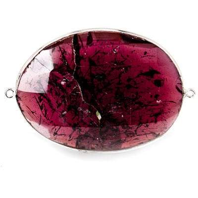 36x21mm Rhodolite Garnet Oval Sterling Silver Bezel Connector 1 piece