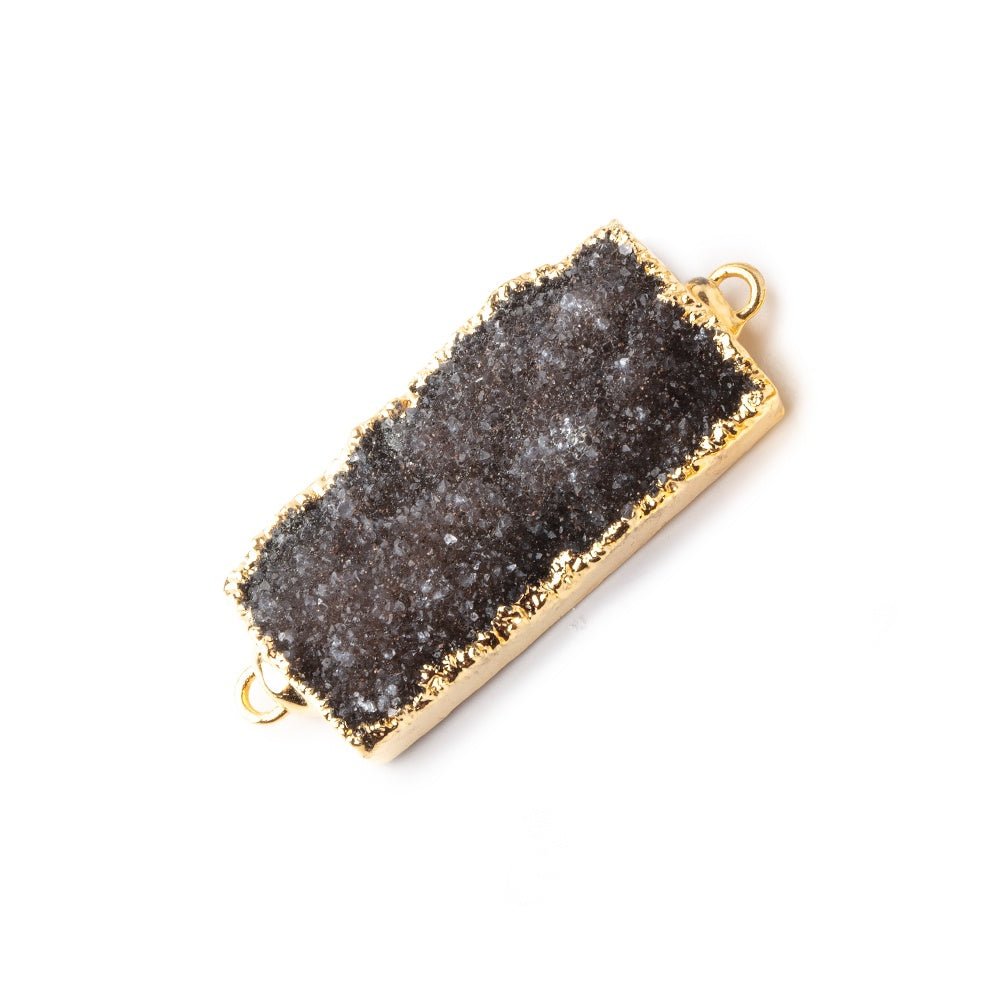 37x14mm Gold Leaf Edged Chocolate Brown Drusy East West Bar Connector 1 piece