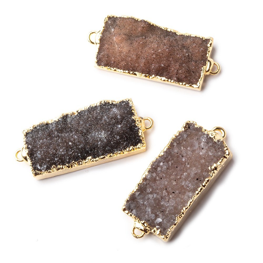37x14mm Gold Leaf Edged Chocolate Brown Drusy East West Bar Connector 1 piece