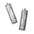 39x10.5mm Black Gold Bezel Cubic Zirconia & Rainbow Moonstone Bar Pendant 1 pc
