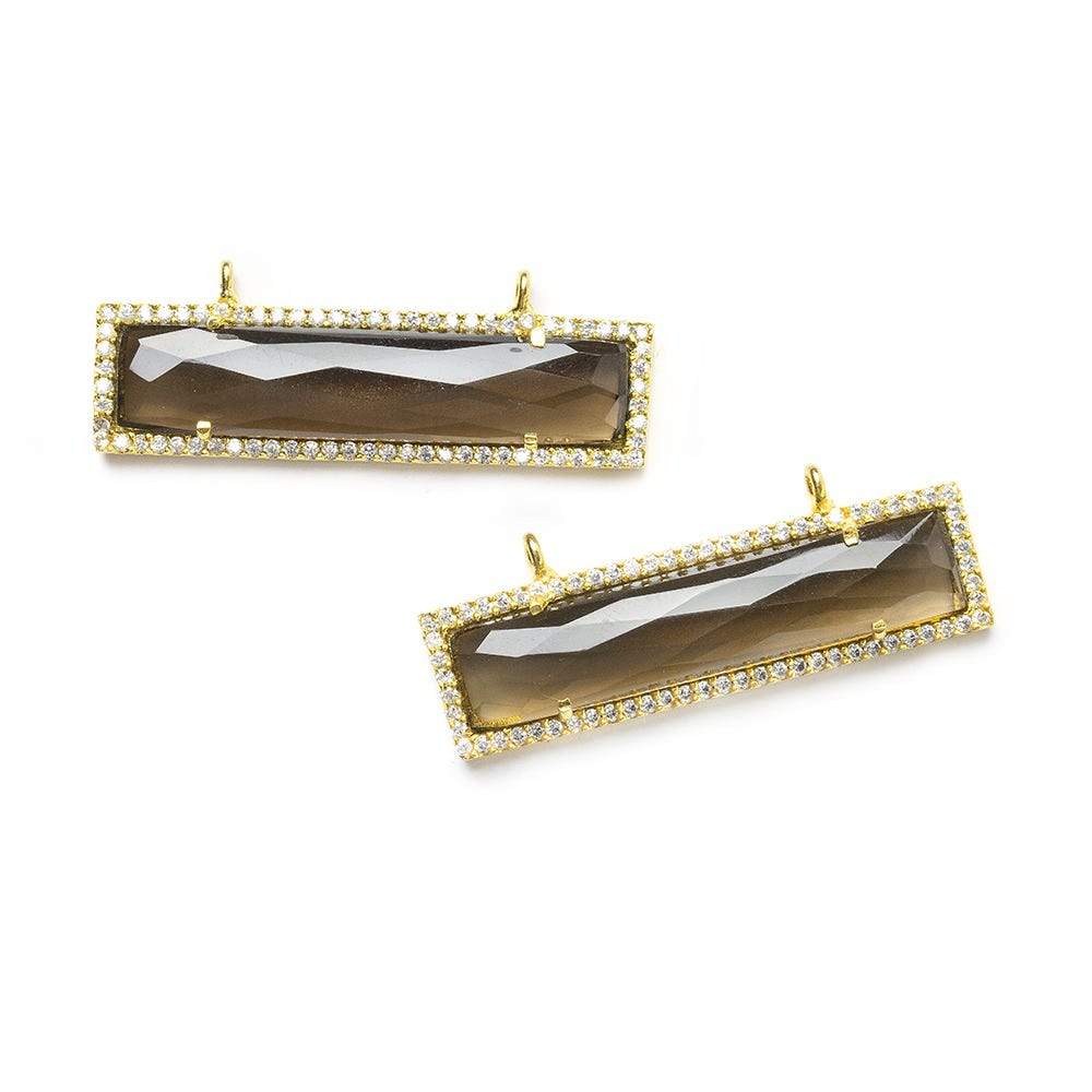 39x10.5mm Vermeil CZ Bezel Smoky Hydro Quartz Bar Connector 1 piece