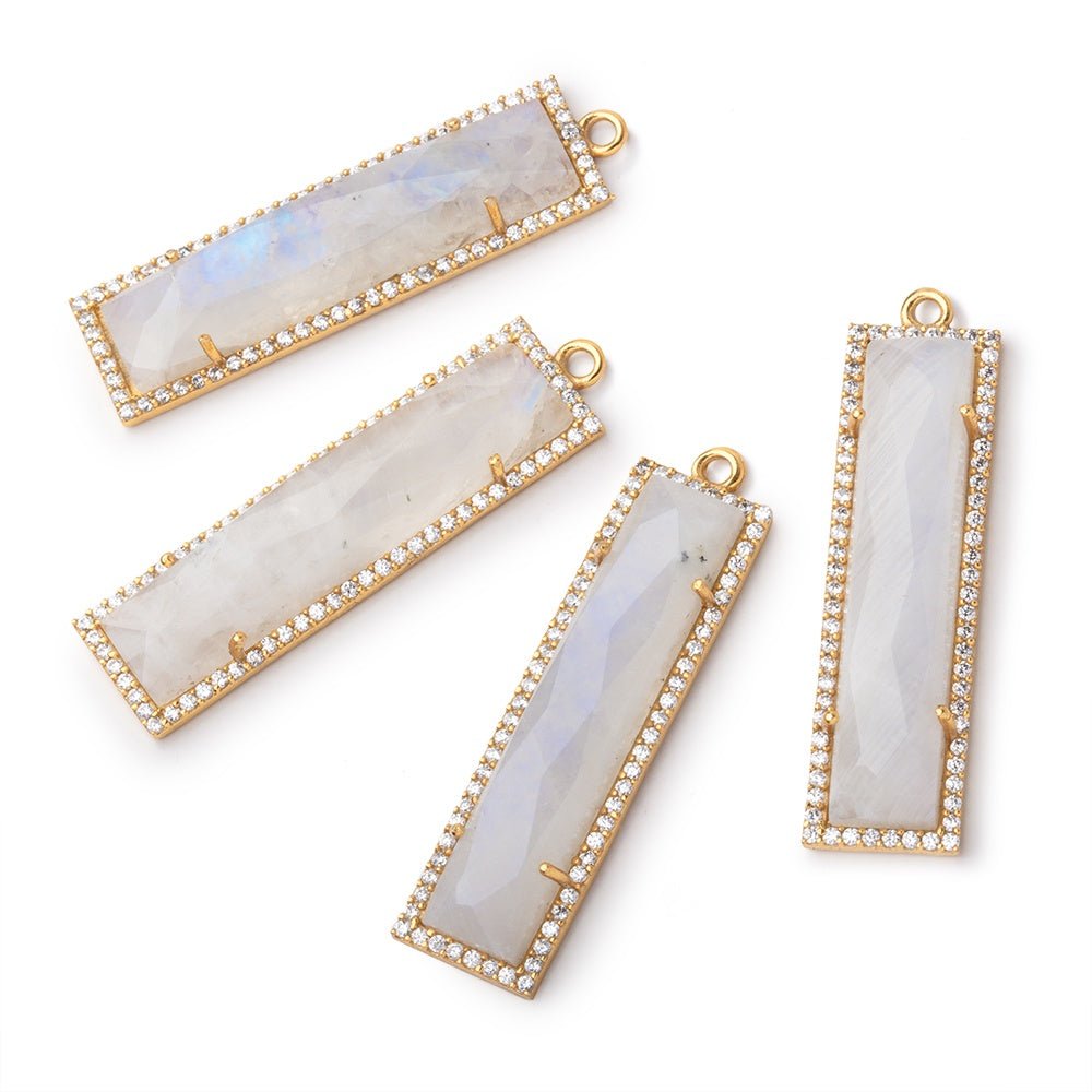 39x10.5mm Vermeil Bezel White CZ & Rainbow Moonstone Bar 1 Pendant