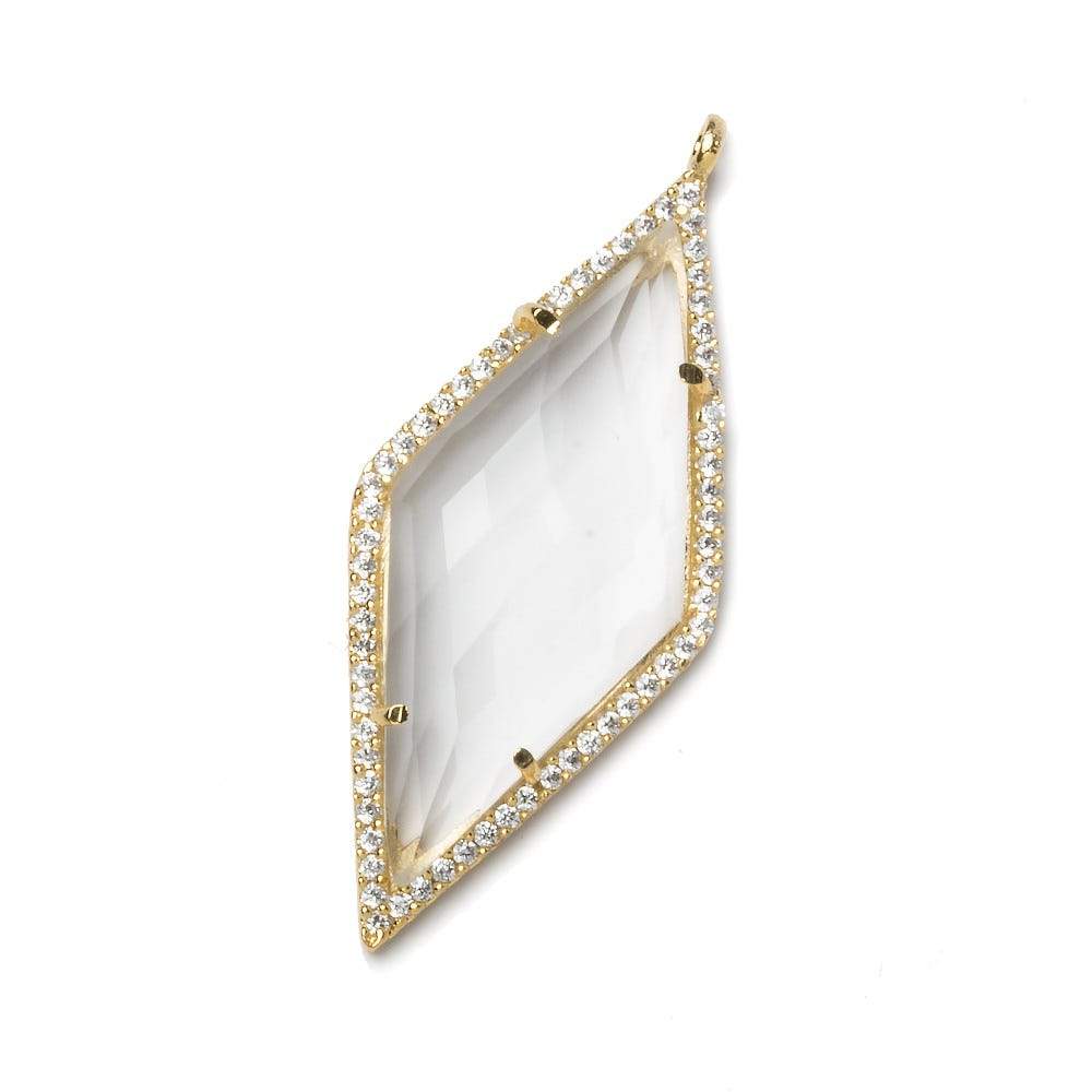 39x18mm Vermeil Bezeled White CZ and Crystal Quartz Kite Pendant 1 piece