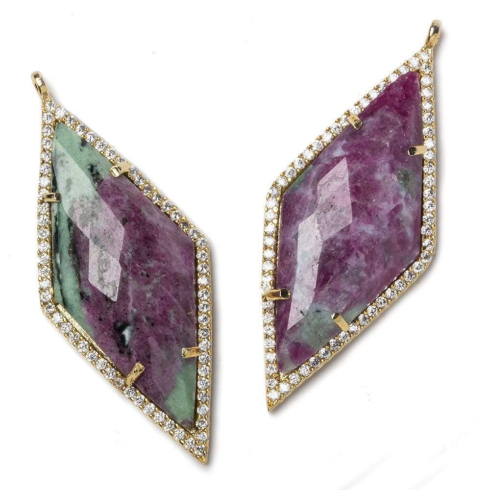 39x18mm Gold Bezeled White CZ and Ruby Zoisite Kite Pendant 1 piece