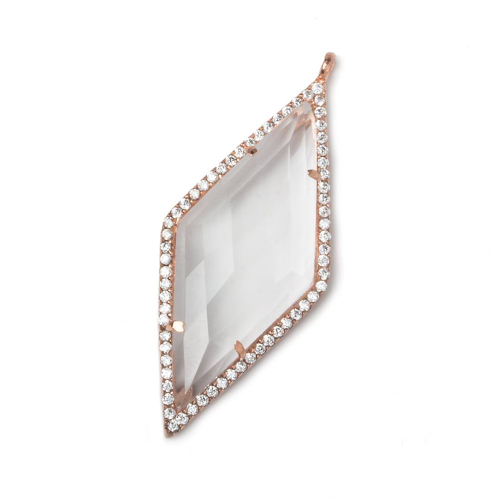 39x18mm Rose Gold Bezeled White CZ and Crystal Quartz Kite Pendant 1 piece