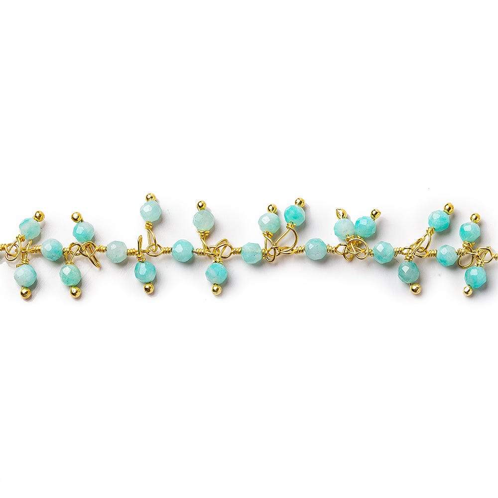 3mm Amazonite micro-faceted round Gold Dangling Chain by the foot