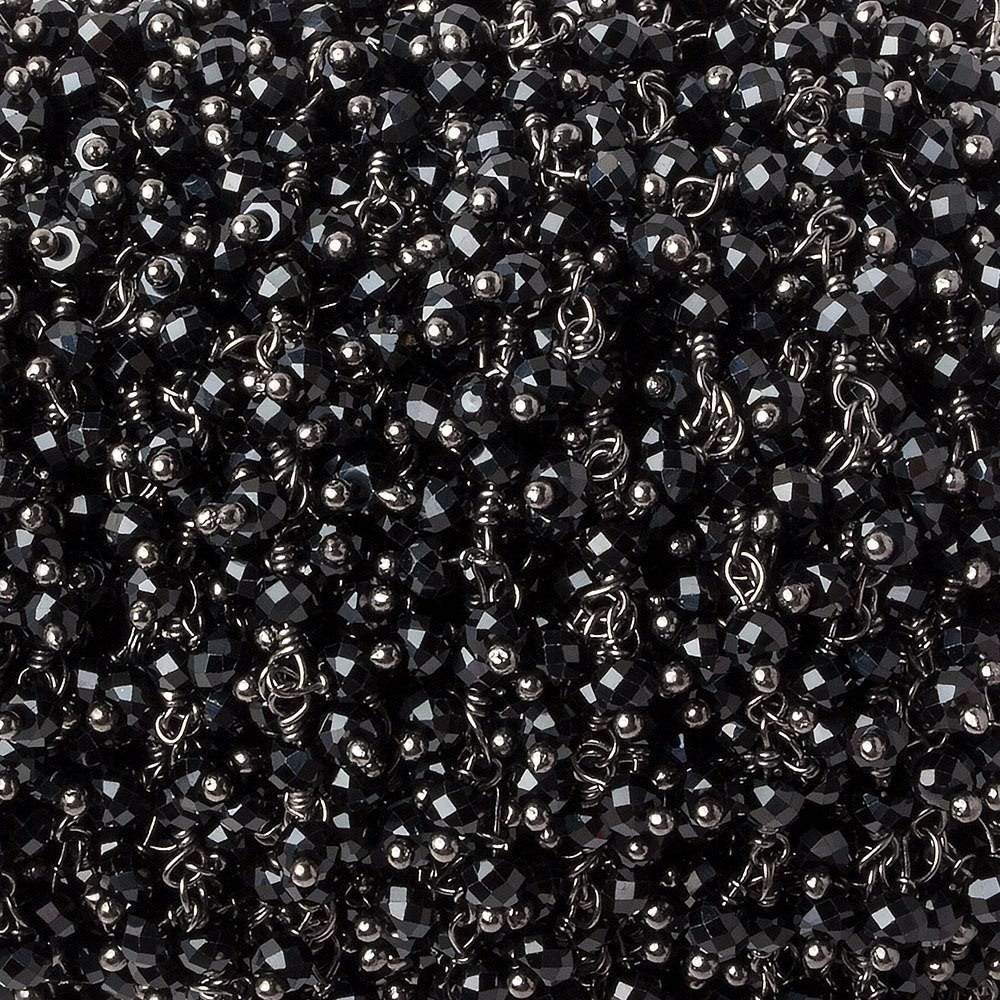 3mm Black Spinel micro-faceted round Black Gold Dangling Chain by the foot