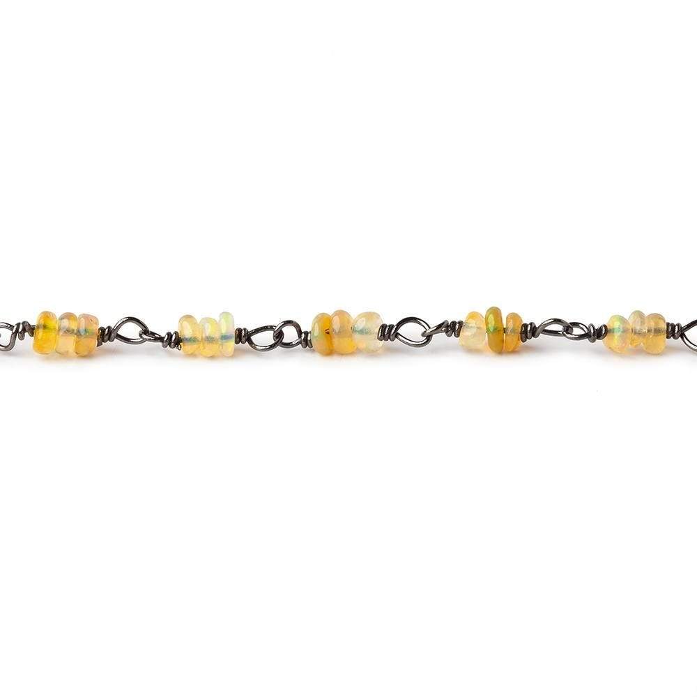 3mm Ethiopian Opal plain rondelle trio Black Gold .925 Silver Chain  AAA