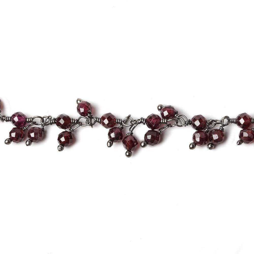 3mm Garnet micro-faceted round Black Gold Dangling Chain by the foot