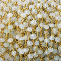 3mm Grey Moonstone faceted rondelle Gold Wire Wrapped Chain by foot