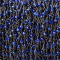 3mm Lapis Lazuli micro-faceted rondelle Black Gold plated Chain, 40 beads/ft