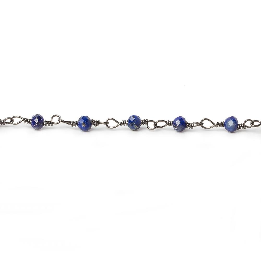 3mm Lapis Lazuli micro-faceted rondelle Black Gold plated Chain, 40 beads/ft