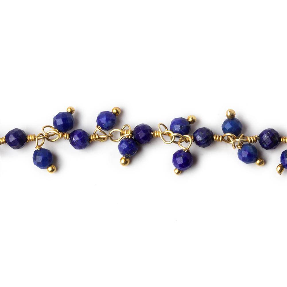 3mm Lapis Lazuli micro-faceted round Gold Dangling Chain by the foot