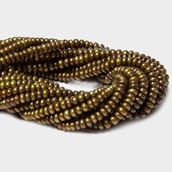 3mm Matte Olive Green Center Drilled Button Freshwater Pearls 15.5 in 220 pcs