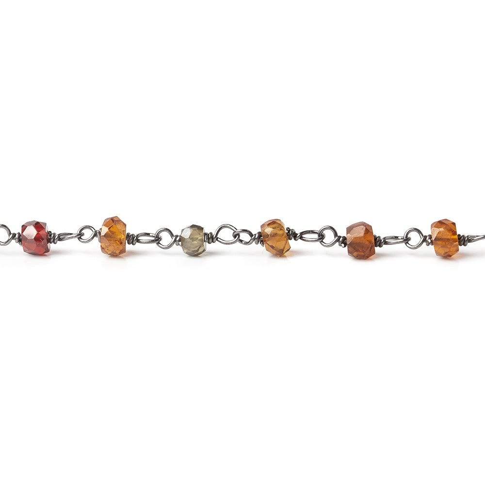 3mm Multi Gemstone faceted rondelle Black Gold plated Silver Chain