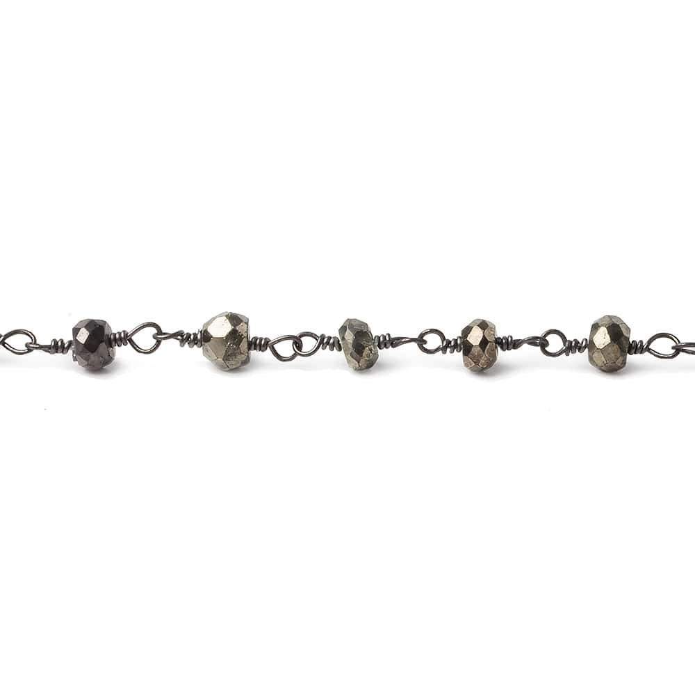 3mm Pyrite faceted rondelle Black Gold Chain by the foot 33 pcs