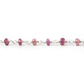 3mm Rubelite Tourmaline faceted rondelle .925 Sterling Silver Chain by the foot 47 pieces