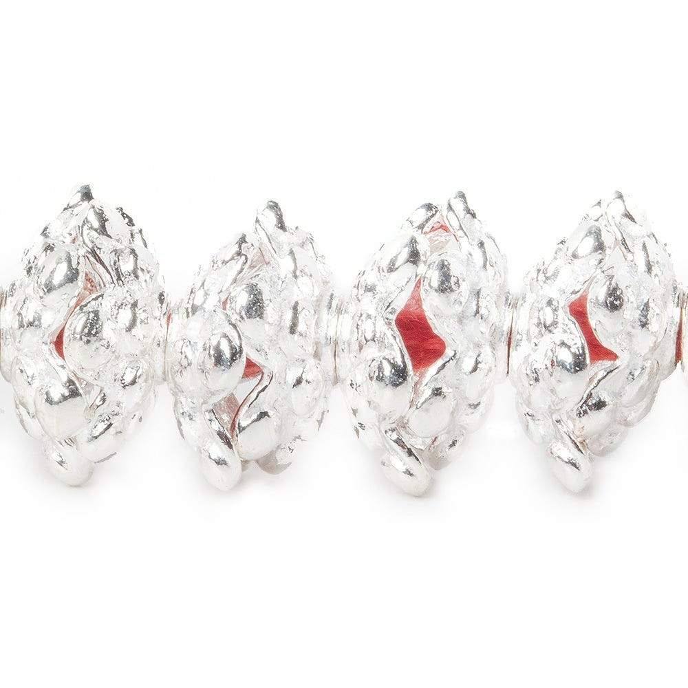 3x11mm Sterling Silver Plated Copper Polka Dots On Snowflake Bead Cap 8 inch 64 beads