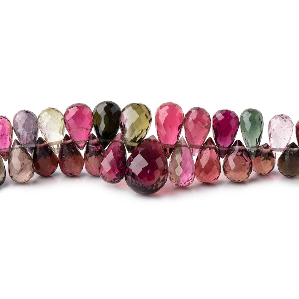 3x1.5-10.5x6.5mm Multi Color Tourmaline Faceted Tear Drops 17.5 inch 262 Beads AAA