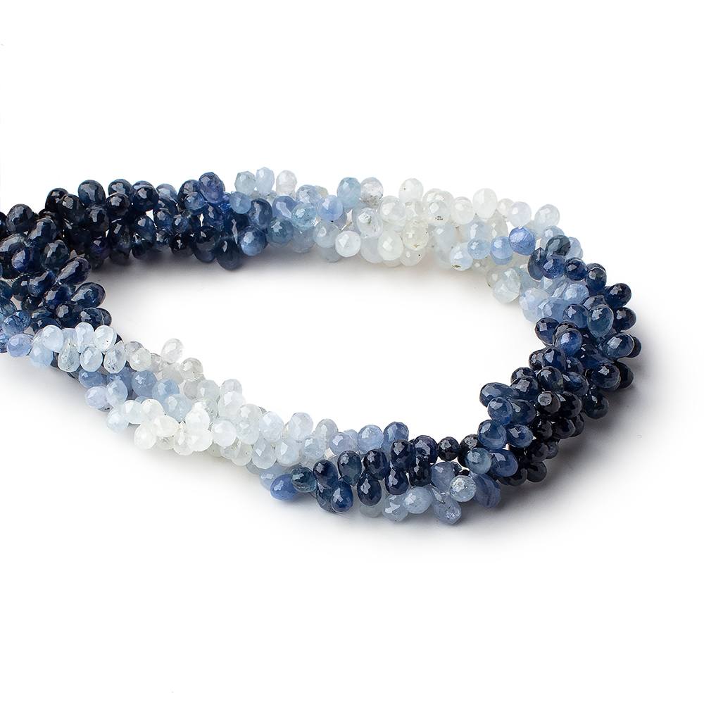 3x2-5x3mm Blue and White Sapphire Faceted Tear Drop Beads 7.5 inch 140 pcs
