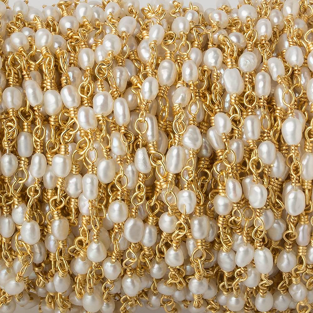 White Rice Pearl Vermeil Chain by the foot 36 pieces