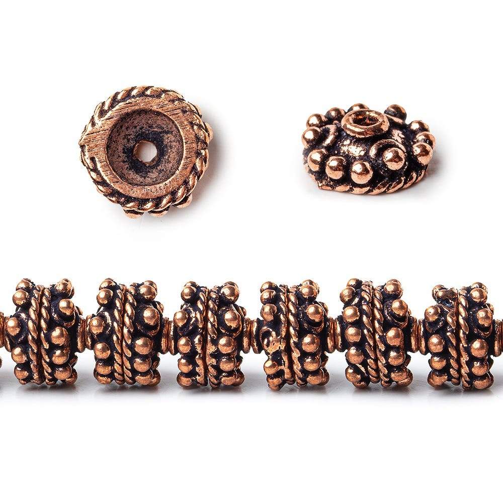 3x9x9mm Antiqued Copper Bead Cap with Bali Granulated Design 8 inch 56 pcs