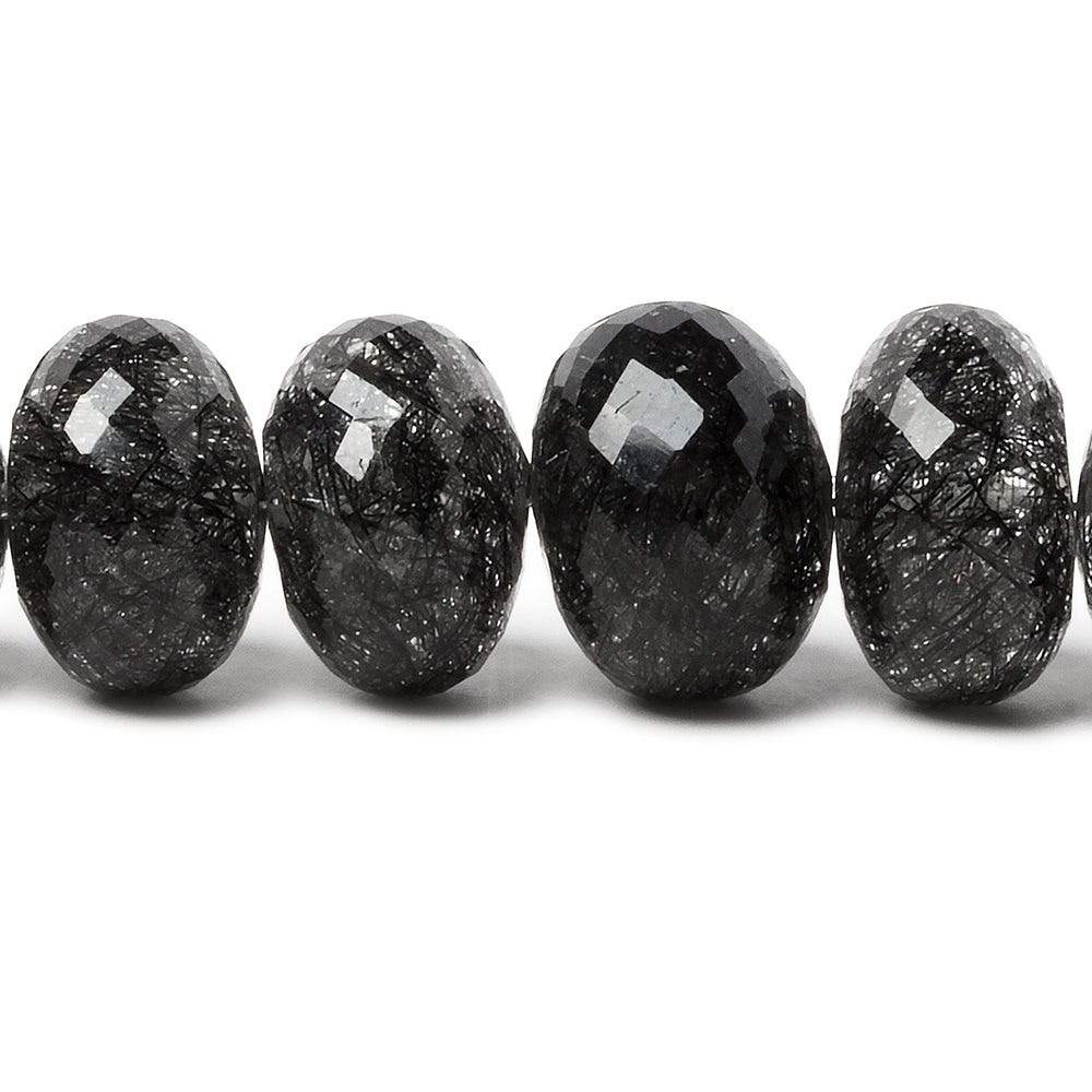 4-15mm Black Tourmalinated Quartz faceted rondelles 20 inch 105  beads AAA