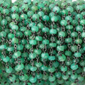 4-4.5mm Chrysoprase faceted rondelle Black Gold Plated Chain by the foot