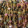 4-5.5mm Multi Color Tourmaline faceted rondelle Vermeil Chain by the foot 35 beads