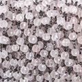 4-5mm Rose Quartz faceted round Black Gold .925 Chain by the foot 34 beads