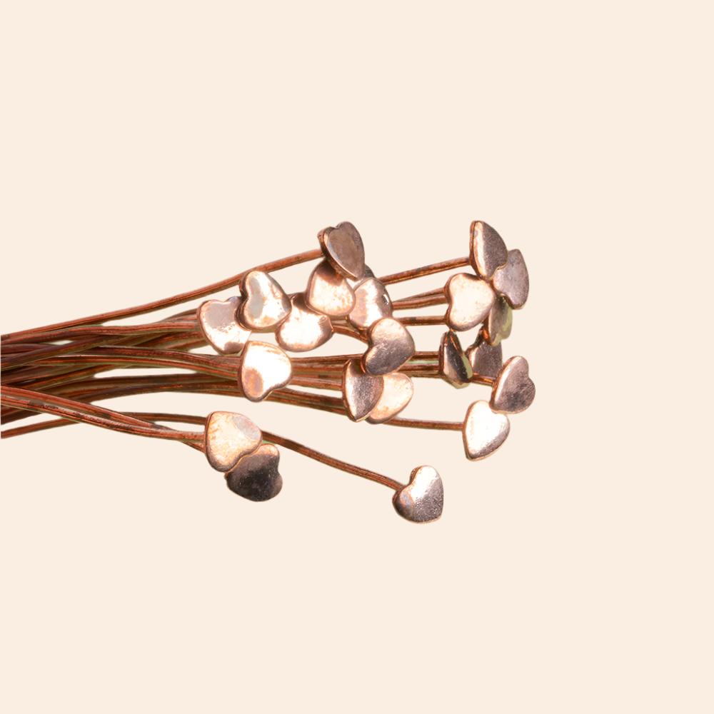 3" length Copper Headpin Heart 22 Guage 22 pcs per bag