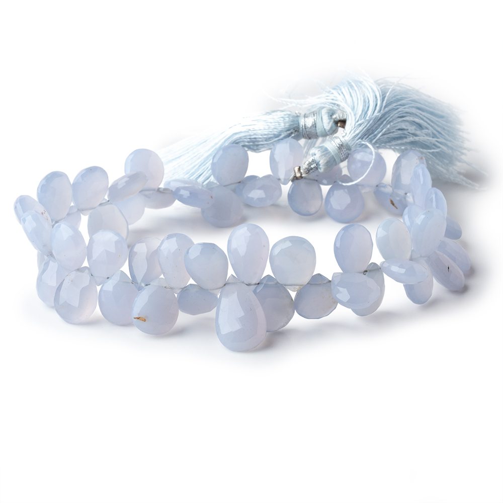 9x7-10x8mm Turkish Blue Chalcedony Faceted Pear Beads 8 inch 55 pieces  AA