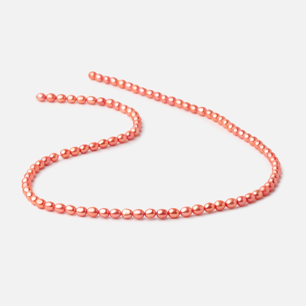 4x3mm Coral Straight Drilled Oval Freshwater Pearl Beads 15 inch 99 pieces