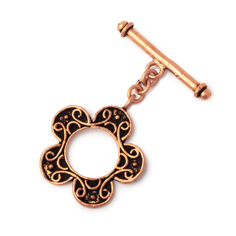 25mm Antiqued Copper Scrolled Flower Toggle 1 piece