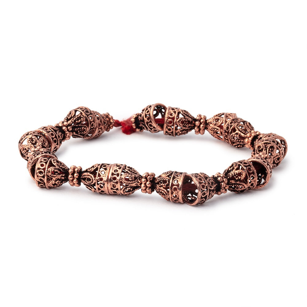 12x10mm Antiqued Copper Filigree Cone 8 inch 18 Beads