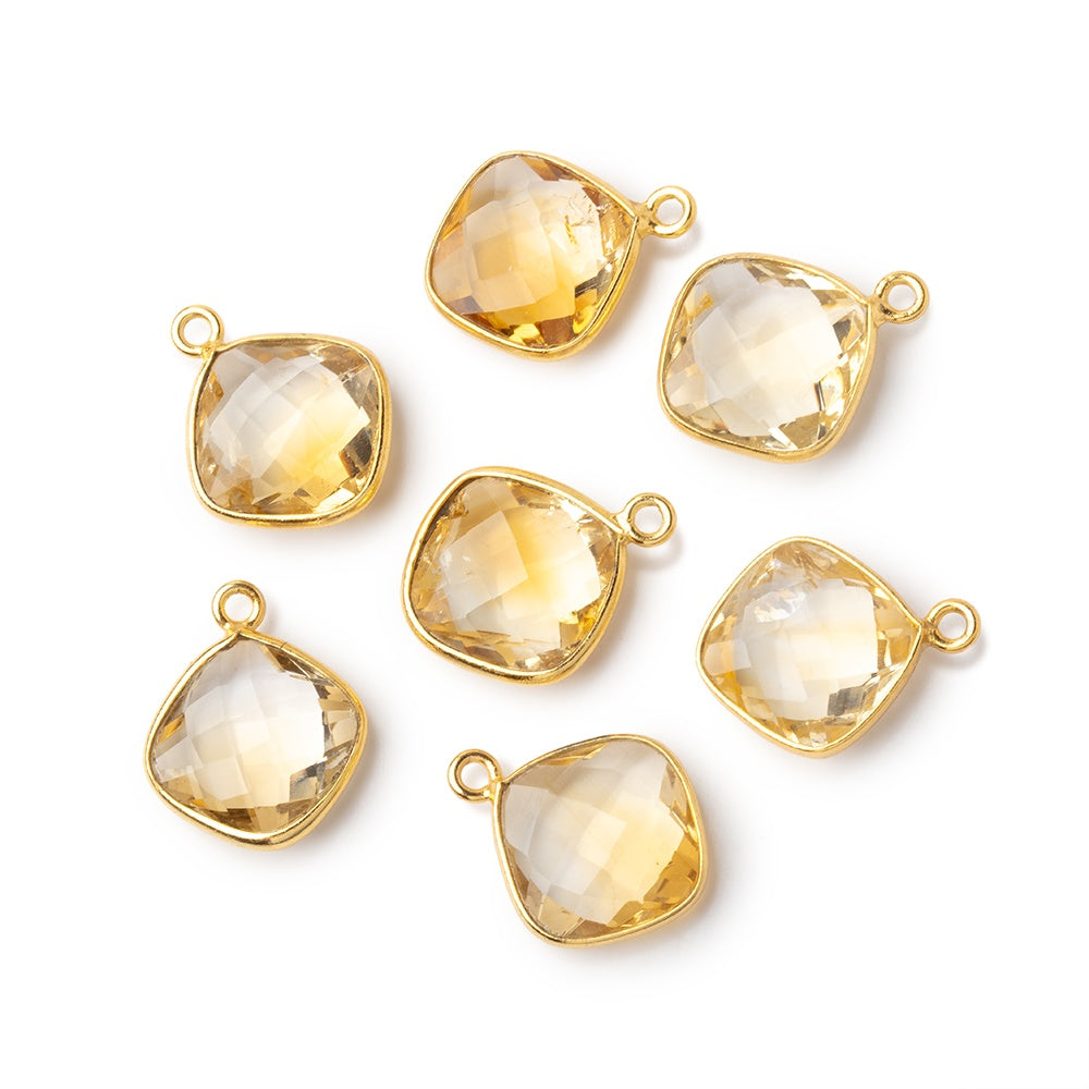 13x13mm Citrine Faceted Pillow Vermeil Pendant