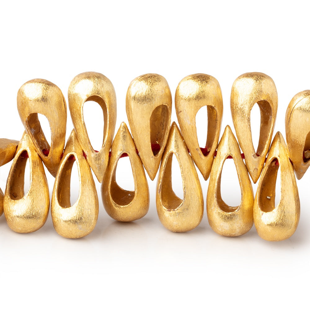 17x7mm 22kt Gold Plated Copper Brushed Pear with Center Void 8 inch 52 pieces