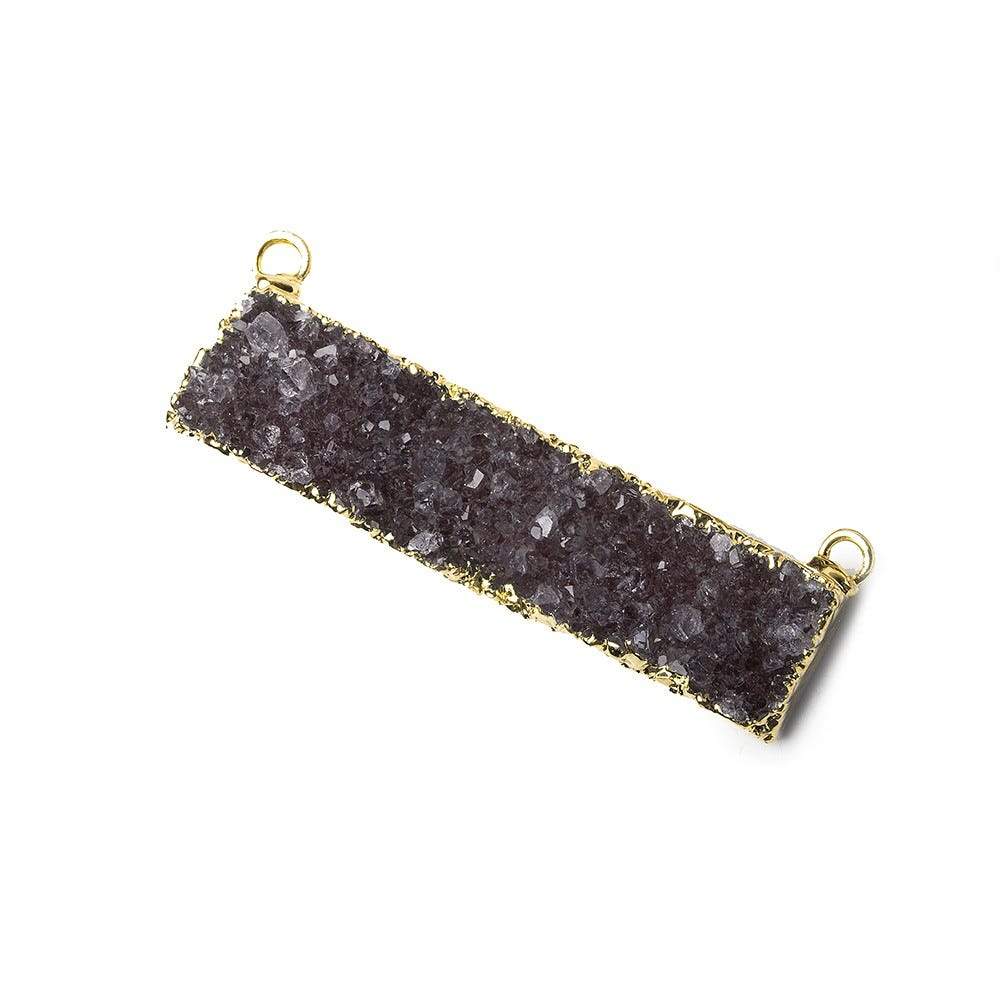 41x11mm 22kt Gold Leafed Dark Smoky Quartz Drusy East West Connector 1 Focal Bead