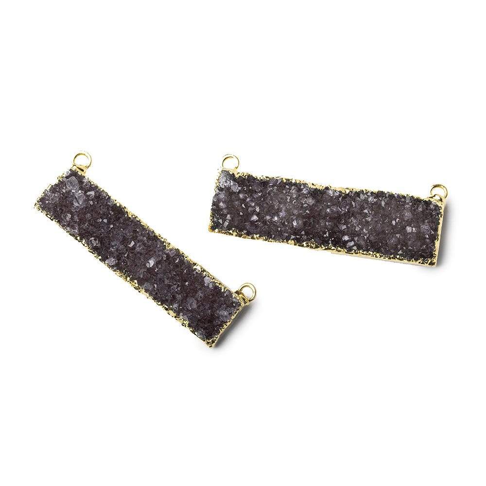 41x11mm 22kt Gold Leafed Dark Smoky Quartz Drusy East West Connector 1 Focal Bead