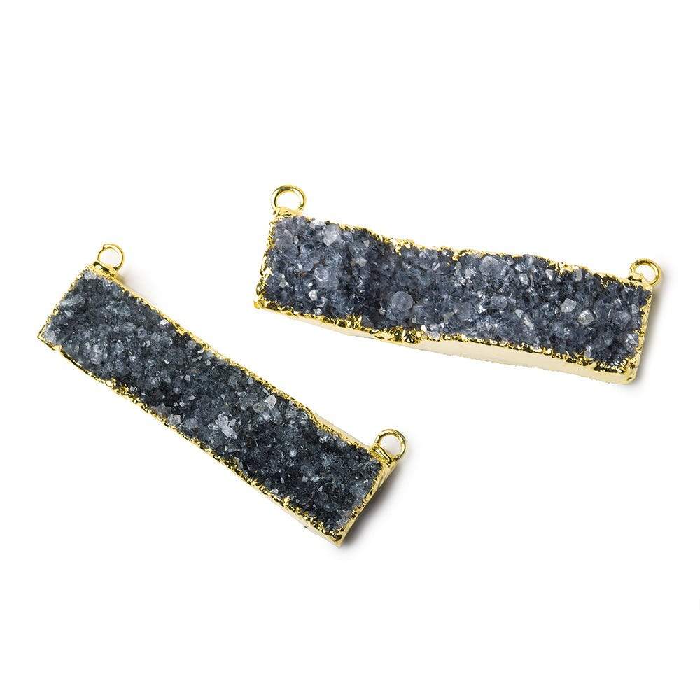 41x11mm 22kt Gold Leafed Grey Smoky Quartz Drusy East West Connector 1 Focal Bead