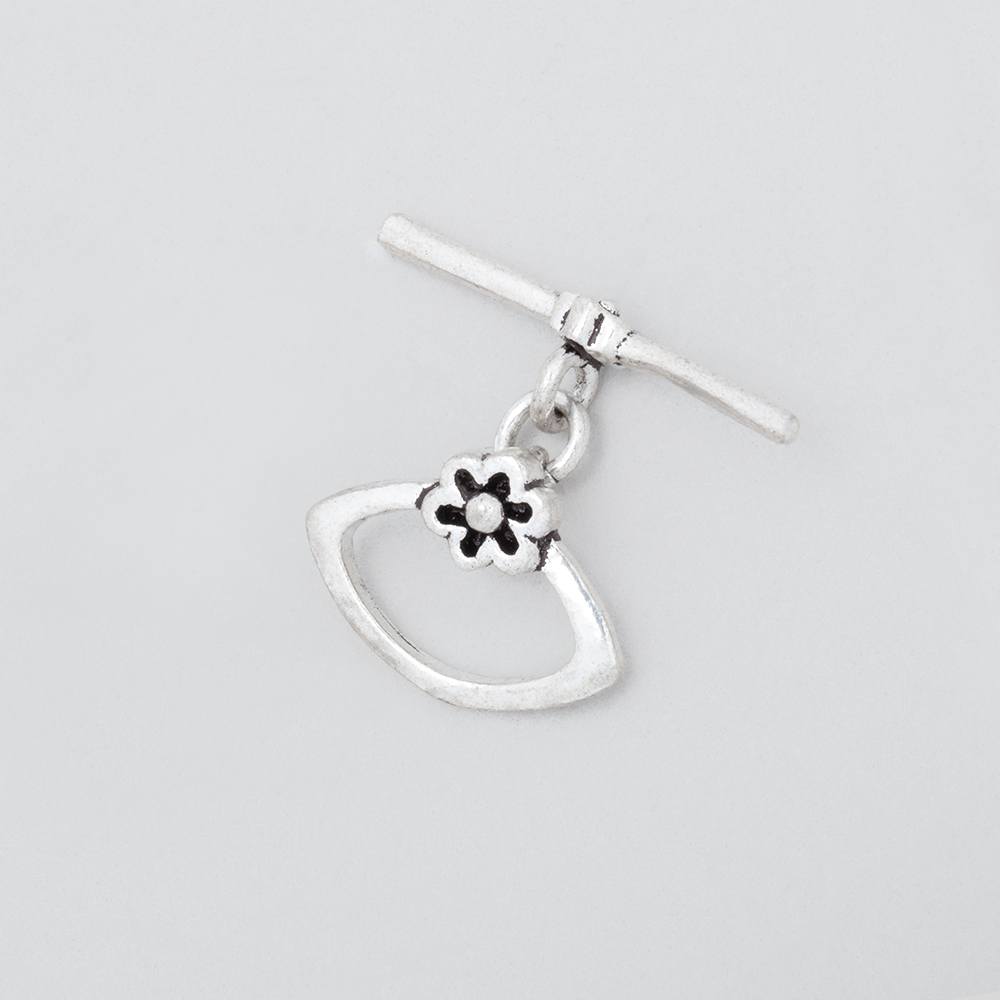 11x15mm Antiqued Sterling Silver Marquise Toggle with Flower 1 piece