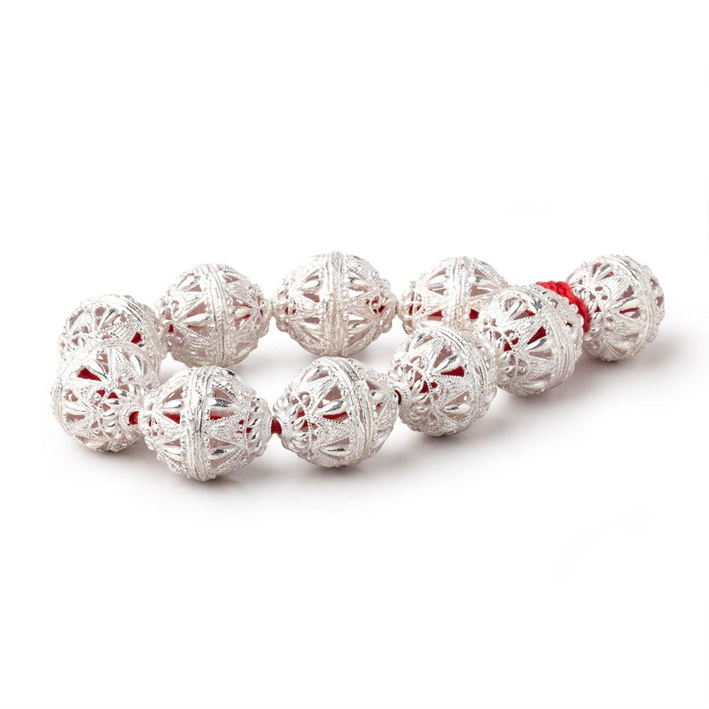 20x17mm Sterling Silver plated Copper Filigree BiCone 8 inch 10 beads
