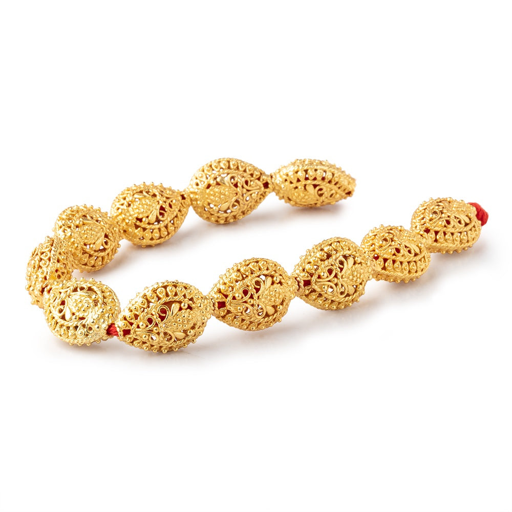 19x15mm 22kt Gold Plated Copper Filigree Pear 8 inch 11 Beads