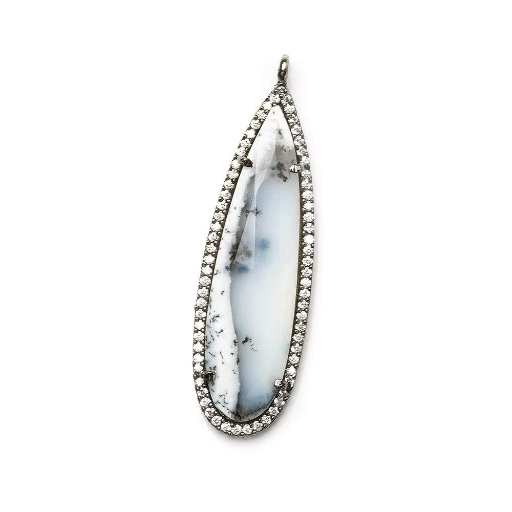 42x13mm Black Gold CZ Bezel & Dendritic Opal faceted pear Pendant 1 piece